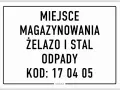 Miejsce magazynowania żelaza i stali. Odpady, kod: 17 04 05.