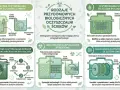 Schemat przedstawia rodzaje przydomowych oczyszczalni ścieków. Jedna z nich to oczyszczalnia ze złożem biologicznym, gdzie bakterie w osadzie czynnym rozkładają zanieczyszczenia.