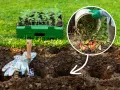Jak zrobić dobry kompost? Wrzucanie resztek organicznych do ziemi to pierwszy krok. W tle sadzonki czekają na przesadzenie.