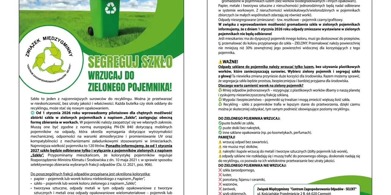 Zielony pojemnik na szkło czeka na puste słoiki z przetworami i inne szklane opakowania. Pamiętaj, by wrzucać je luzem!