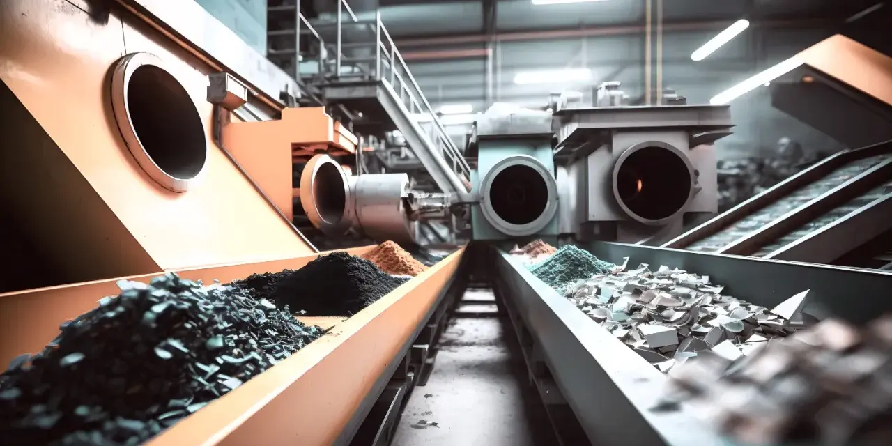 Linia produkcyjna przetwarza surowce, przygotowując je do tworzenia tworzyw chemoutwardzalnych. Widać tam różne rodzaje proszków i fragmentów materiałów.