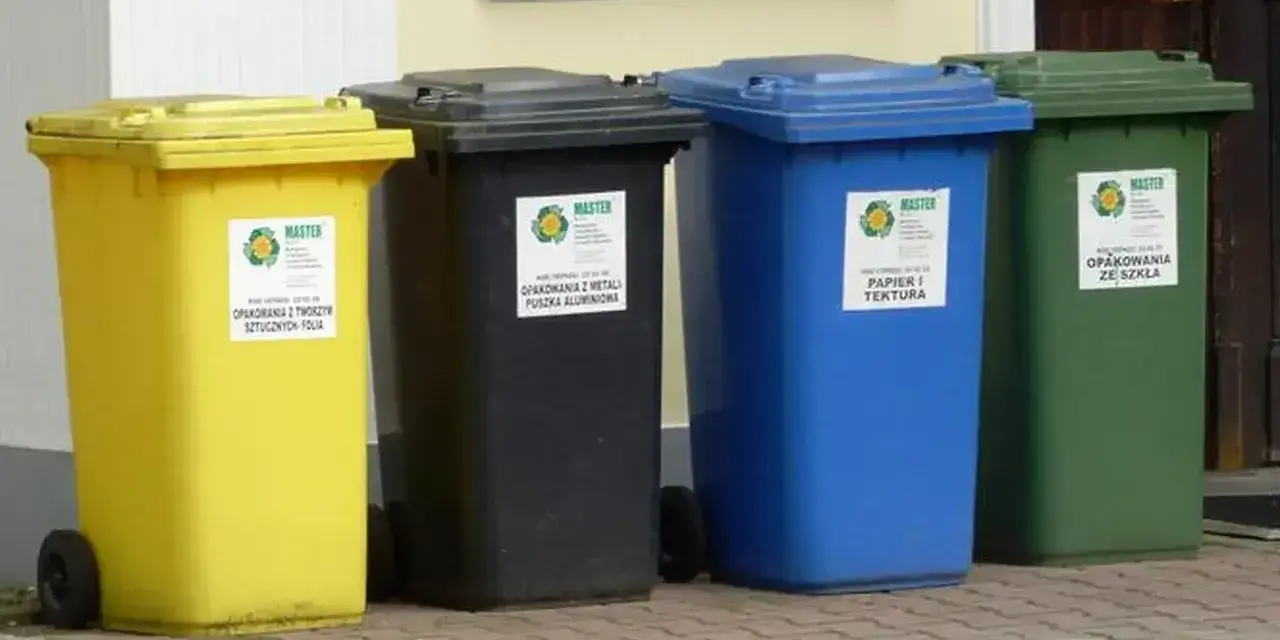 Kolorowe pojemniki na śmieci: żółty na tworzywa, czarny na metale, niebieski na papier, zielony na szkło. Gdzie wyrzucić opakowanie po galaretce? Sprawdź etykiety!
