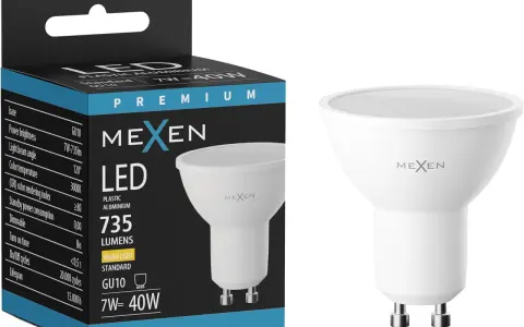 Żarówka LED MEXEN GU10, 7W, 735 lumenów, ciepłe światło. Noryl w obudowie zapewnia trwałość.