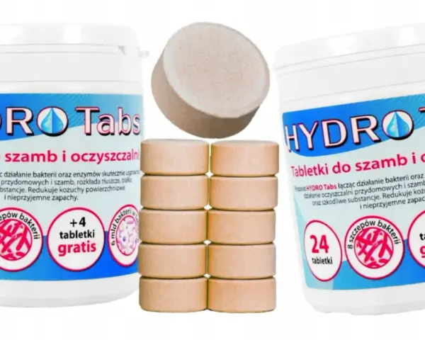 Tabletki HYDRO Tabs to rozwiązanie, co wsypać do szamba żeby nie śmierdziało. Preparat z bakteriami i enzymami usuwa nieprzyjemne zapachy i rozkłada zanieczyszczenia.