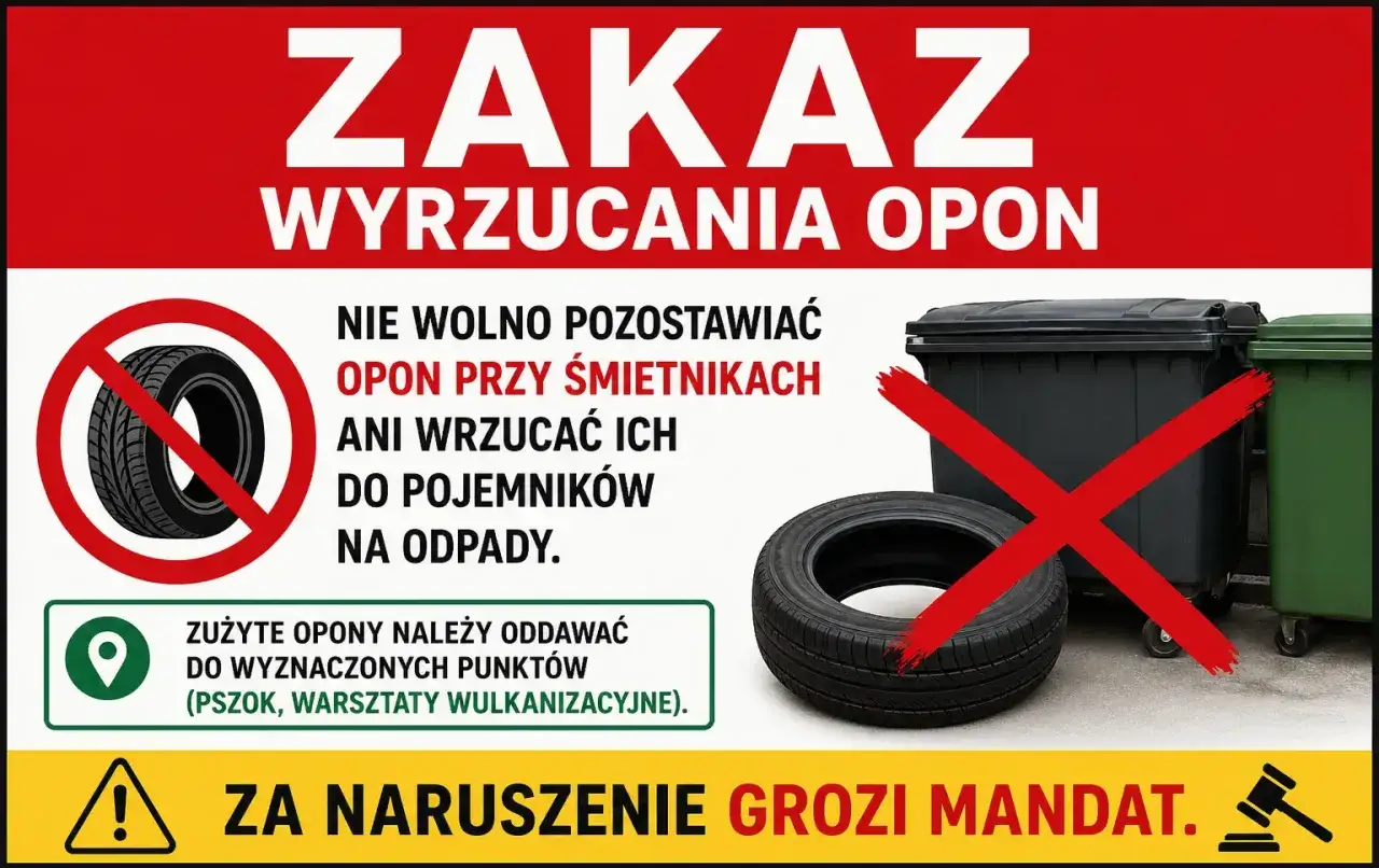 Zakaz wyrzucania opon do śmieci. Zużyte opony to specyficzny odpad, który należy oddać do punktów zbiórki. Grozi mandat.
